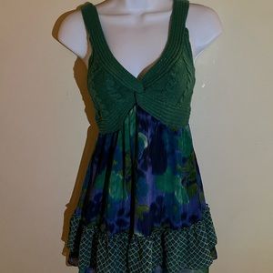 Green and blue top knit flare shirt